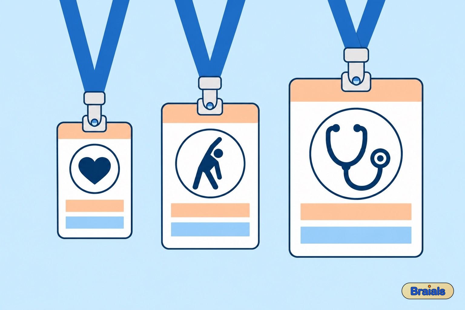 Drie badges van zorgberoepen op mbo-, hbo- en wo-niveau